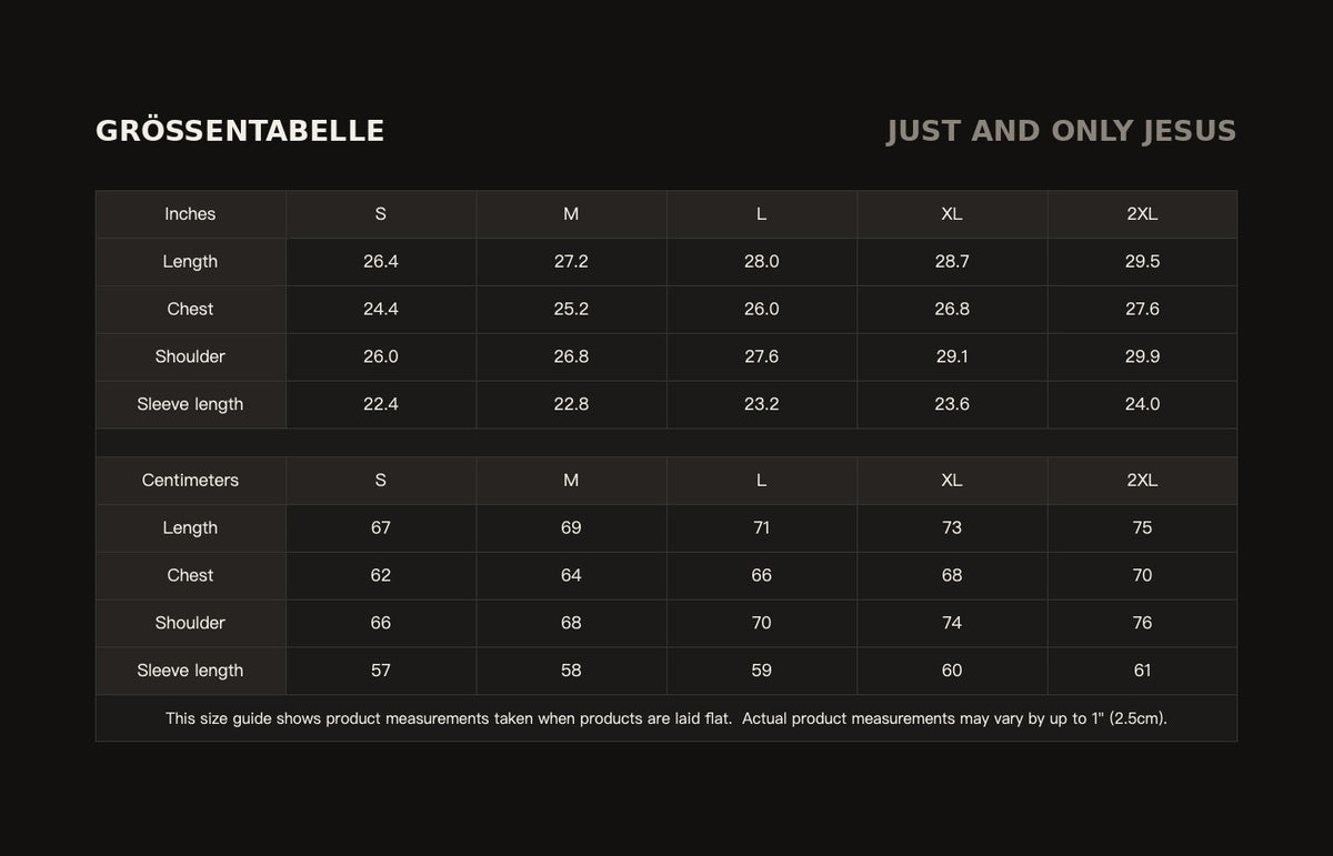 Größentabelle Zip-Hoodie