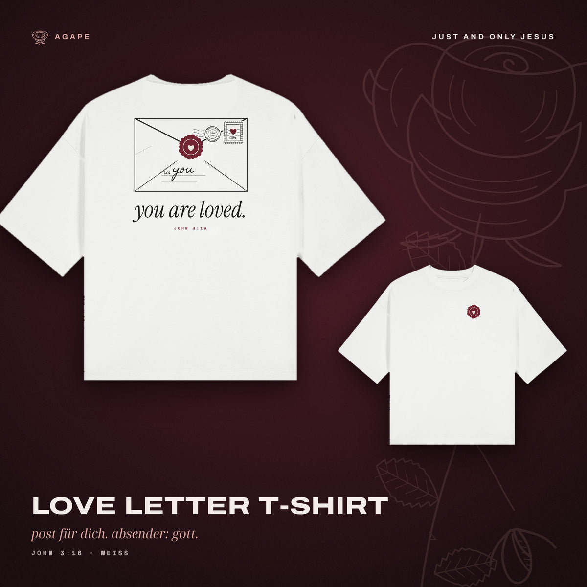 LOVE LETTER T-Shirt White – Rücken und Front