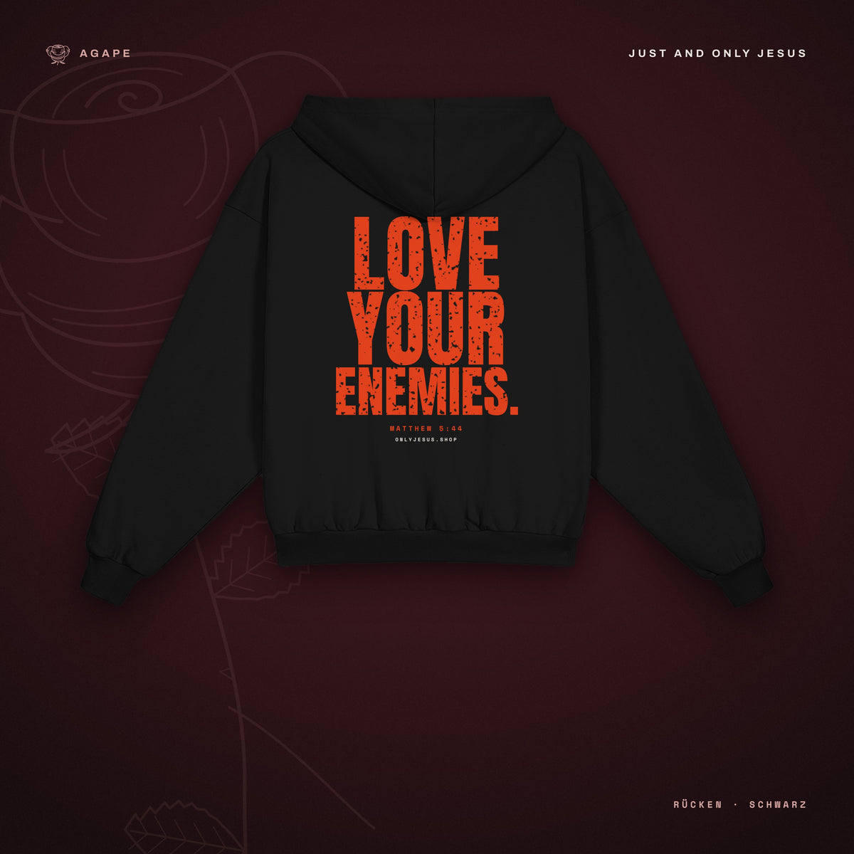 LOVE YOUR ENEMIES Zip-Hoodie Black – Rückseite
