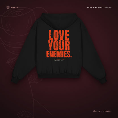 LOVE YOUR ENEMIES Zip-Hoodie Black – Rückseite