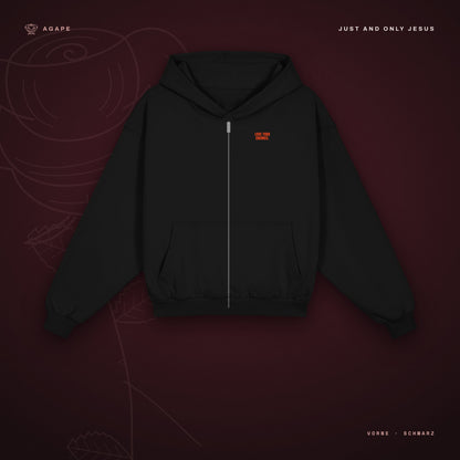 LOVE YOUR ENEMIES Zip-Hoodie Black – Vorderseite