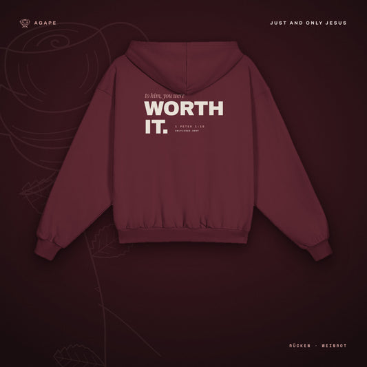 WORTH IT Zip-Hoodie Burgundy – Rückseite