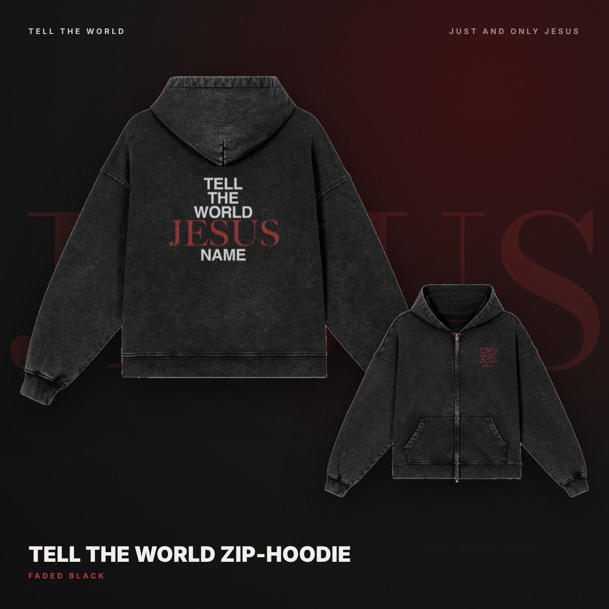 Tell the World Zip-Hoodie faded black