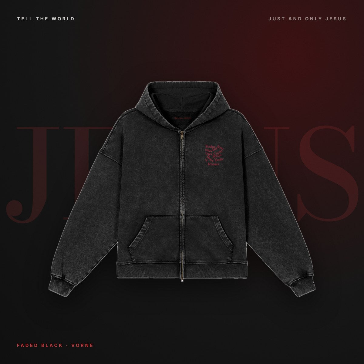 Zip-Hoodie faded black – Front